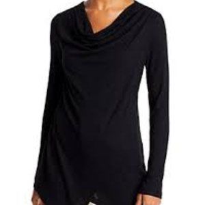 L Marc New York Black Ribbed Draped Asymmetric Tunic